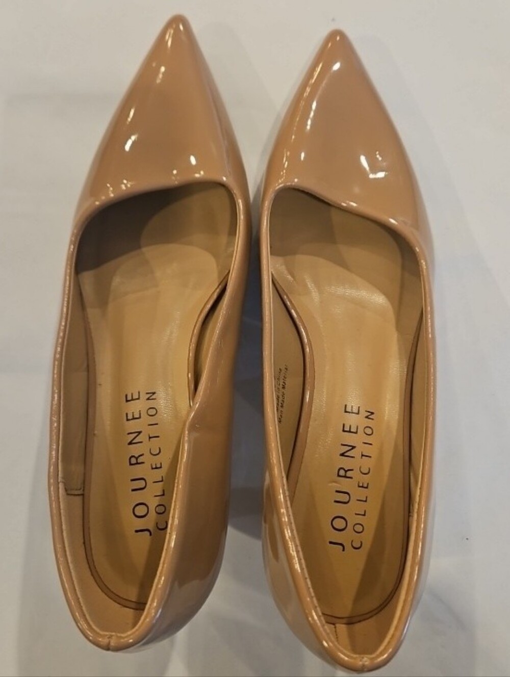 Journee Collection Beige Patent Pointed-Toe Flats
